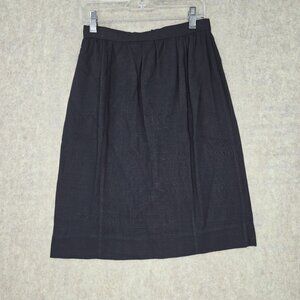 Straight Cut Black Skirt Pleated Front High Waist Medium Poly Blend Side Zip